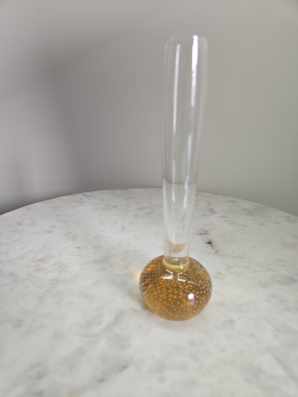 6 inch Amber Bubble Base Glass Bud Vase - Clear Stem